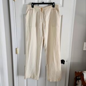 MaxMara Weekend Cream Flax Linen And Cotton Leisure Pants